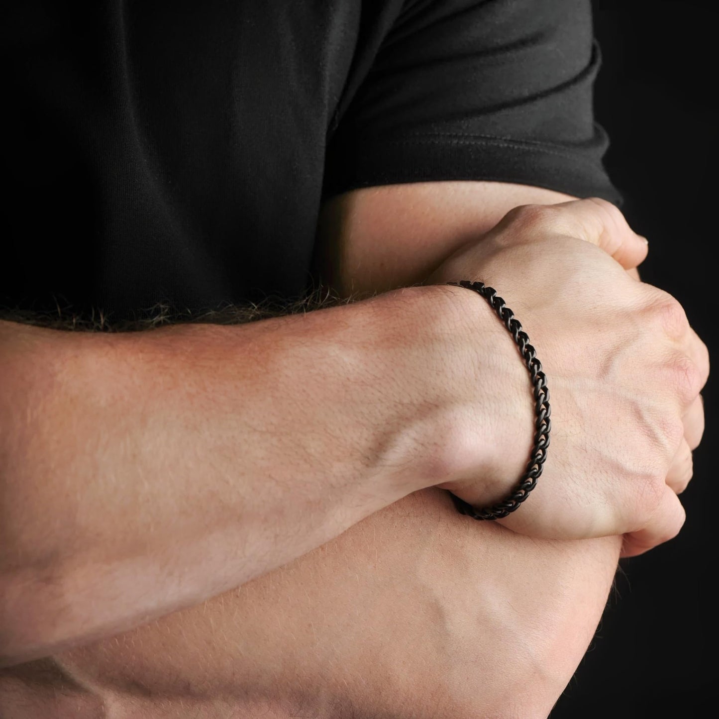 Love You This Much Promise Cuban Bracelet, Romantic Gift for Boyfriend, Appreciation Present for Boyfriend, Cute Small Gift for BF (Titan Black Finish)