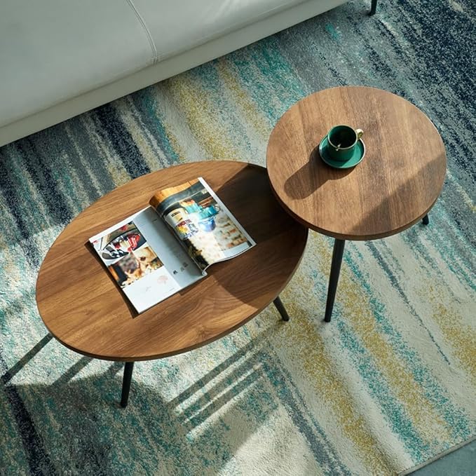 Rukulin Set of 2 Coffee Table,Nesting Side Table, Living Room Sofa End Table