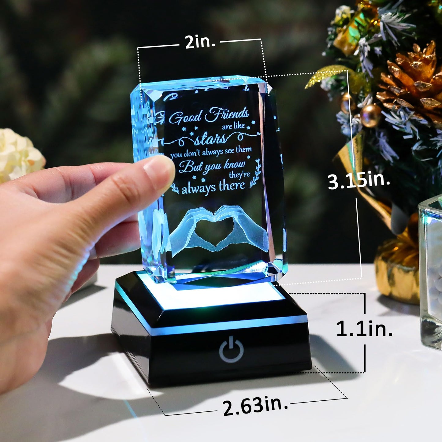 Enjinkail Bestfriend Unique Gifts for Women Birthday Crystal Keepsake with Colorful Led Base, 3D Engraved Friendship Plaque Bestie Gifts for Graduation Valentines Christmas Mothers Day