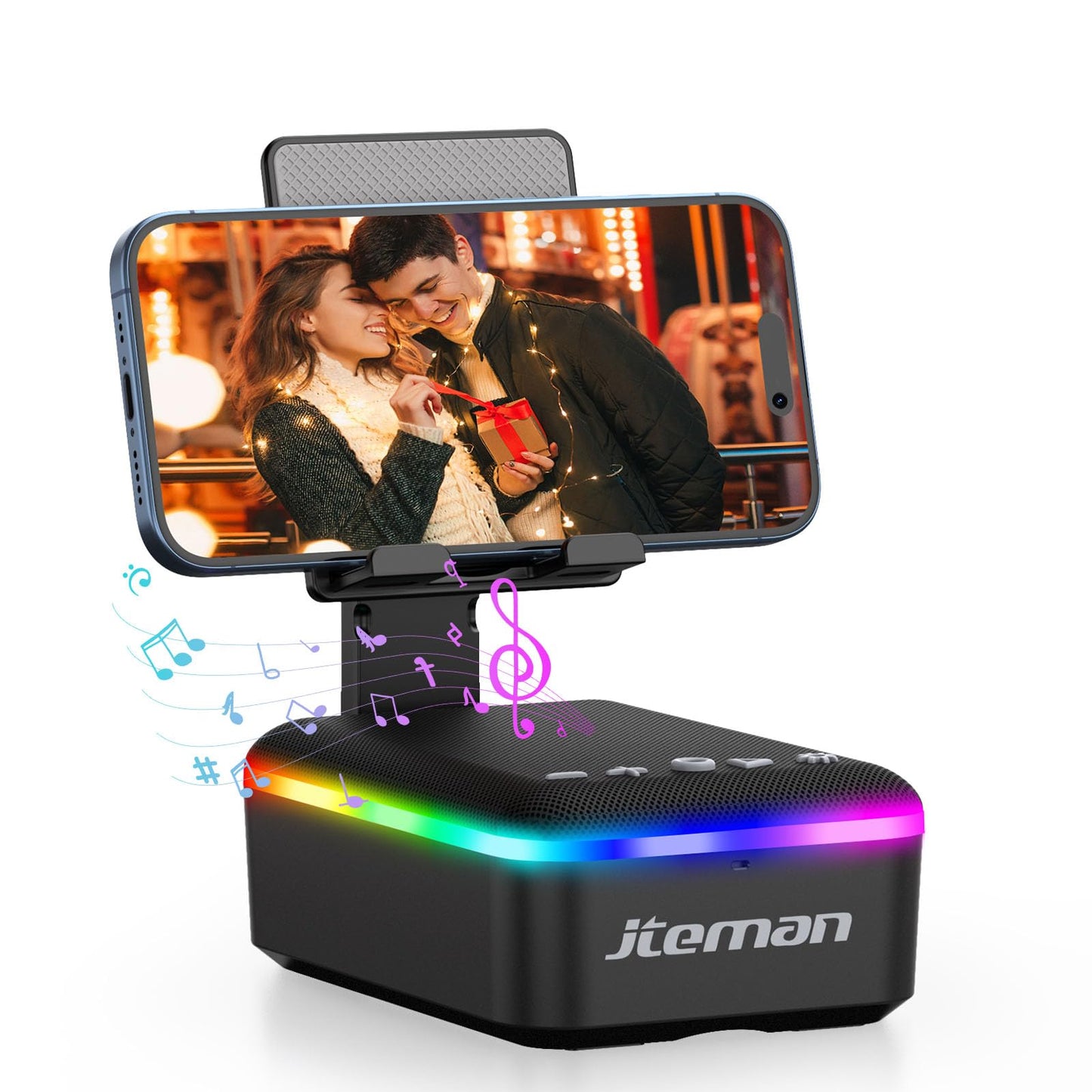 JTEMAN Gifts for Men Women,Cell Phone Stand with Bluetooth Speaker,LED Light,and Lanyard,Cool Tech Gadgets,Unique Birthday Gifts for Men Husband Mom Dad