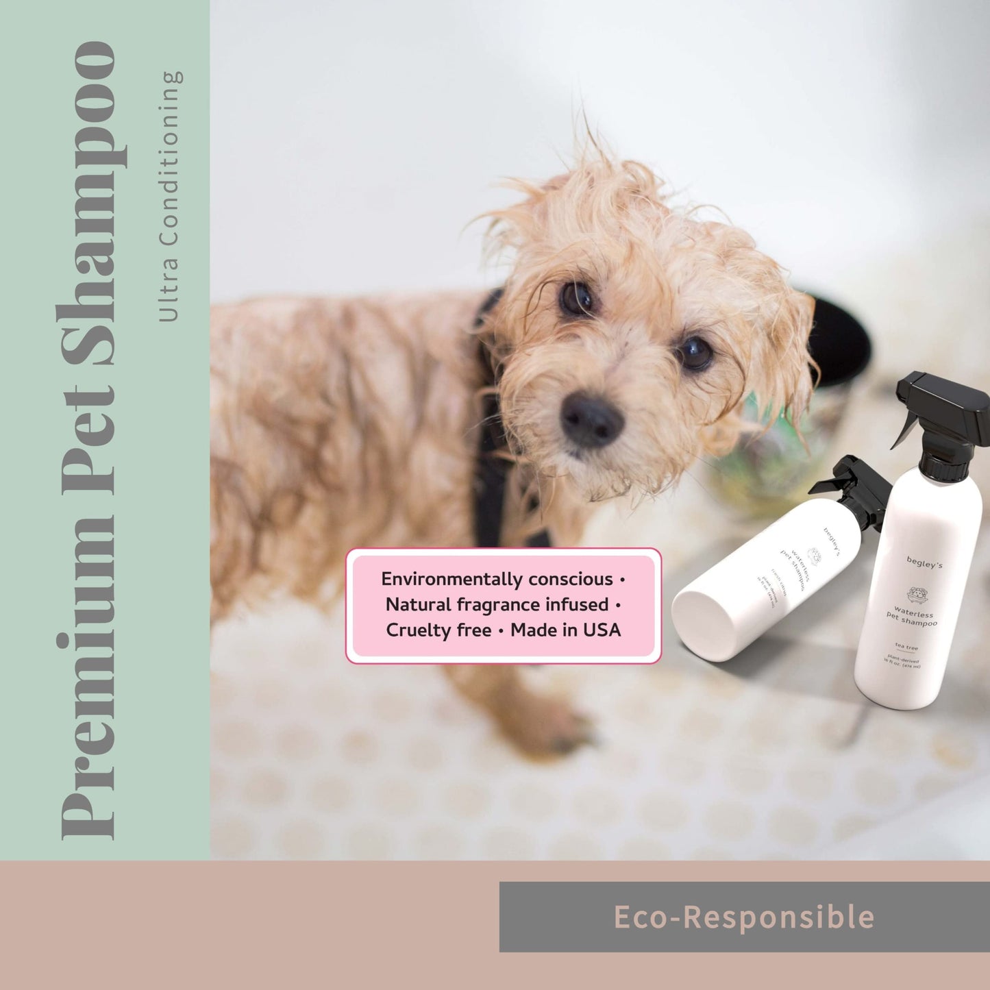 Begley's No Rinse Waterless Pet Shampoo, Bathless Cleaning, Deodorizing, and Odor Removal for a Shiny, Fresh Smelling Coat - Effective for Dogs, Puppies, and Cats - Fresh Oatmeal Mango Scent