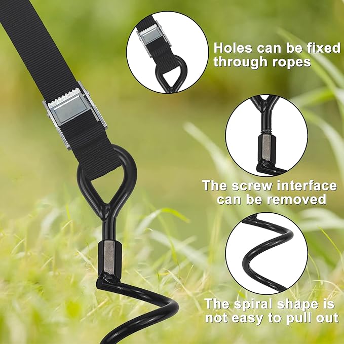 XYADX 16.3 Inch Spiral Ground Anchor Stake High Durable Earth Anchor Kit for Tents, Trampolines, Garden Fencing, Sheds, Swings, and Dog Tie Out Stake (Black 4 Pack)