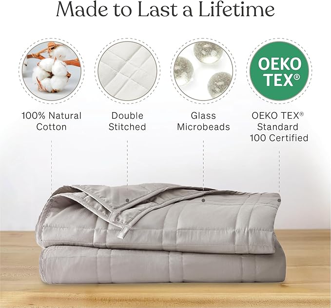 Baloo Weighted Blanket for Adults 12 lb Throw (Silver Sage, 42"x72") | Cool & 100% Cotton | Machine Washable & Dryer Safe | Glass Microbead Fill
