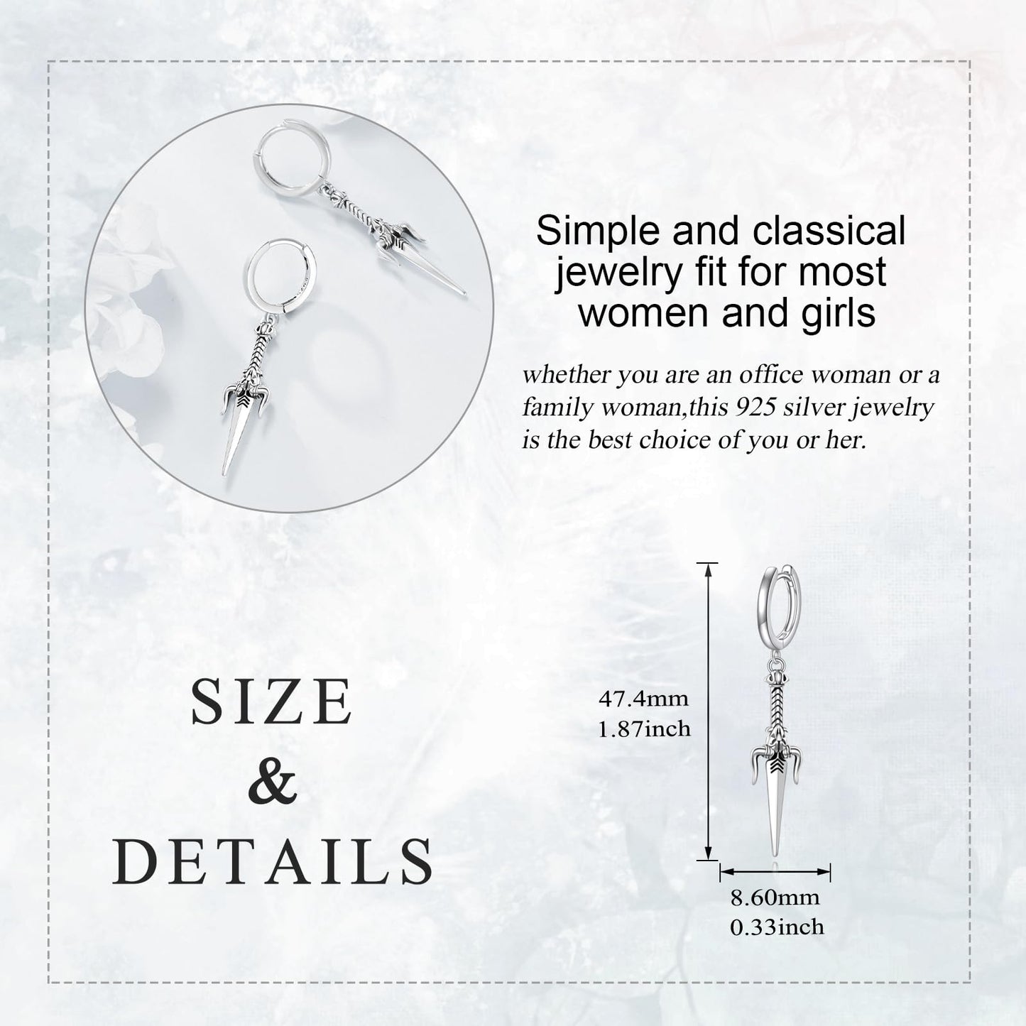 Trident Dagger Earrings 925 Sterling Silver Trident Drop Earrings Dagger Dangle Earrings Demon Gothic Jewelry Gift for Women Men