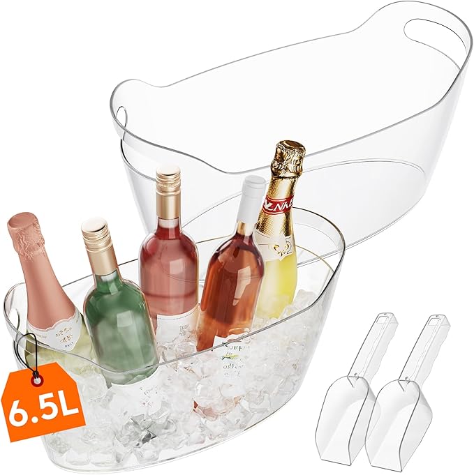 Lifewit 6.5L Ice Bucket for Parties 2 Pcs (in 1 Package), Portable Drink Bucket for Cocktail Bar, Plastic Champagne Cooler...
