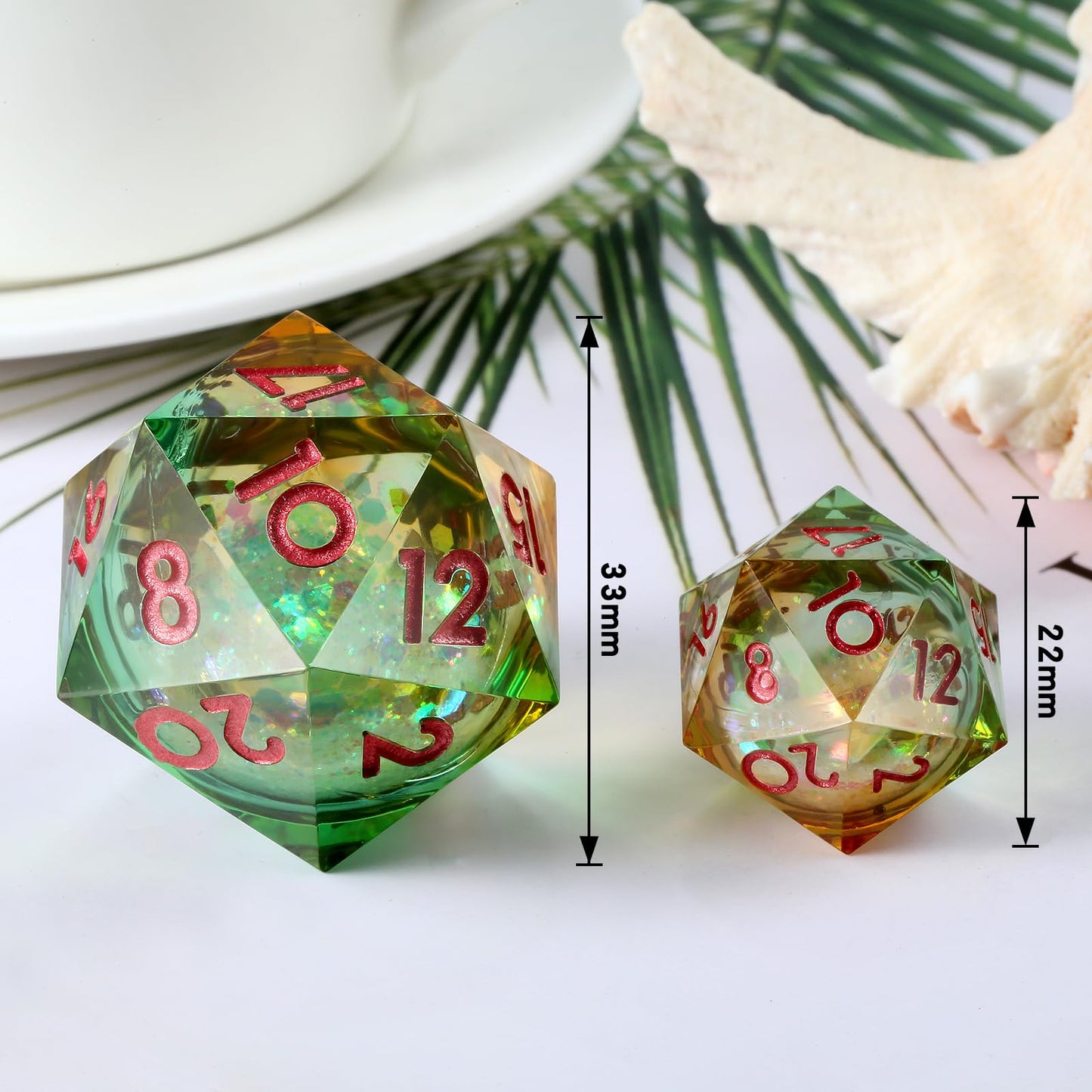 33mm D20 Dice ,DNDND Glitter and Paillette Liquid Core D20 Dice with Gorgeous Gift Box for Dungeons and Dragons (Pink &Blue)