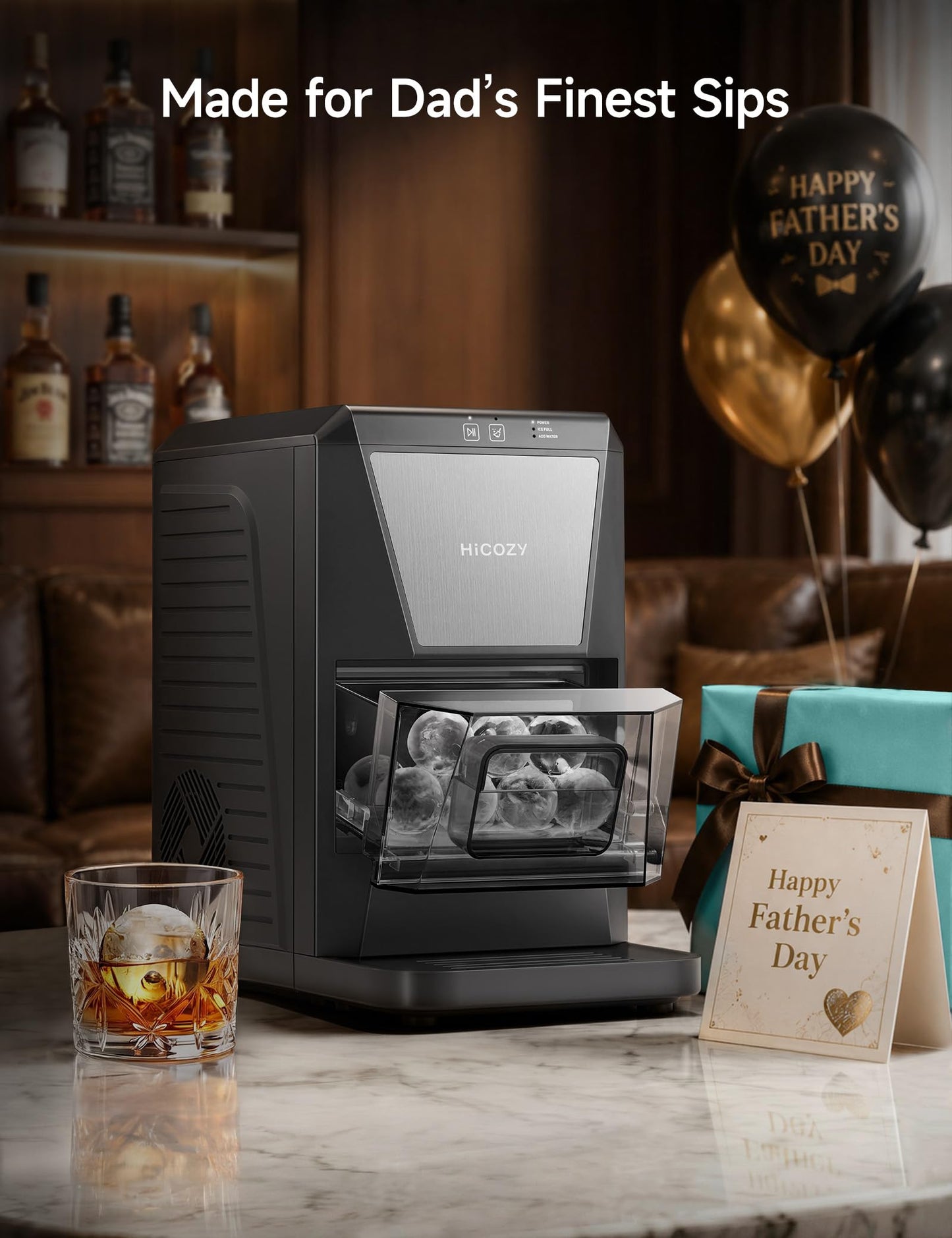 HiCOZY B1 2" Clear Ice Ball Maker Countertop,Sphere Ice Maker, 2 Big Balls in 60Mins,40 pcs/Day, Self-Cleaning Ice Machine with Ice Tong for Cocktails, Whiskey, Present for Dad