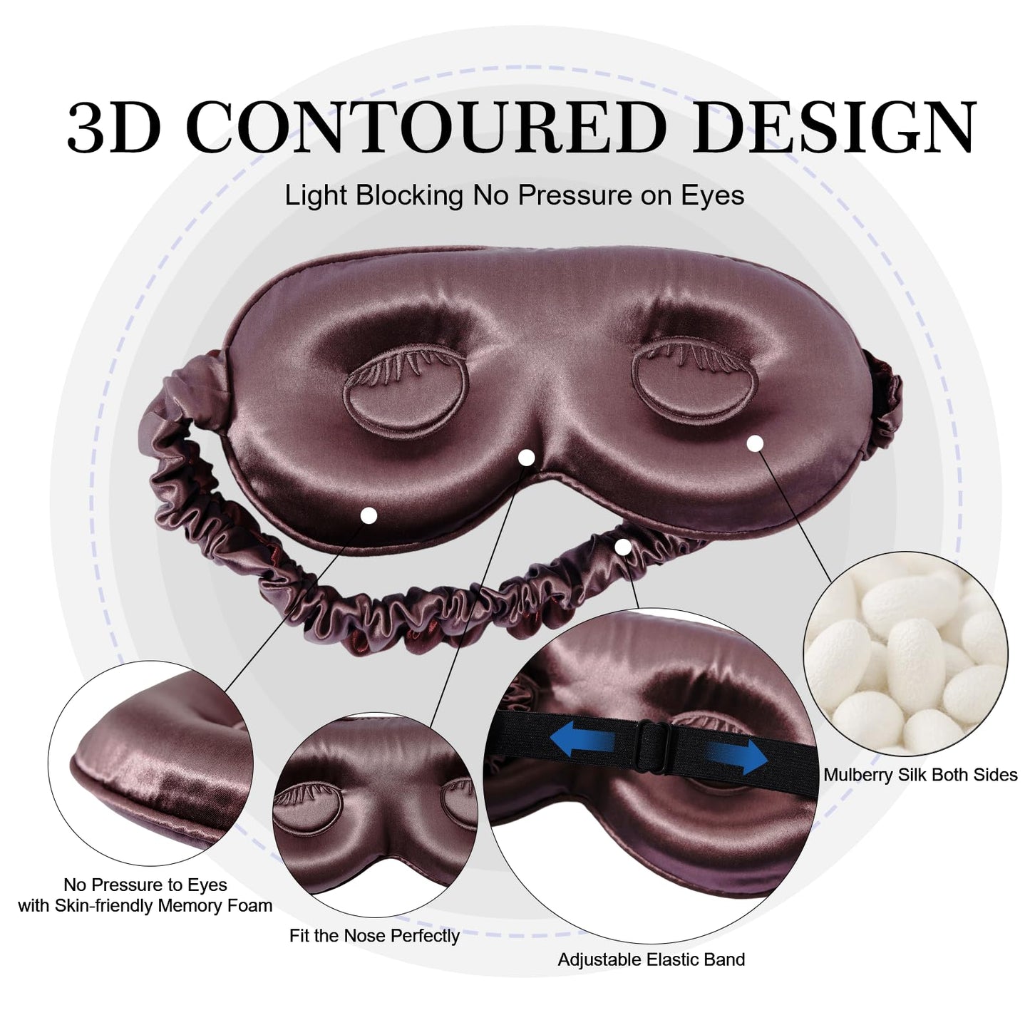 ZIMASILK Adjustable 22 Momme 100% Pure Mulberry Silk Sleep Mask, 3D Contoured Cup Eye Mask for Sleeping, Super Soft Breathable Blindfold, Perfectly Blocks Light for Sleeping. (Plum Wine)