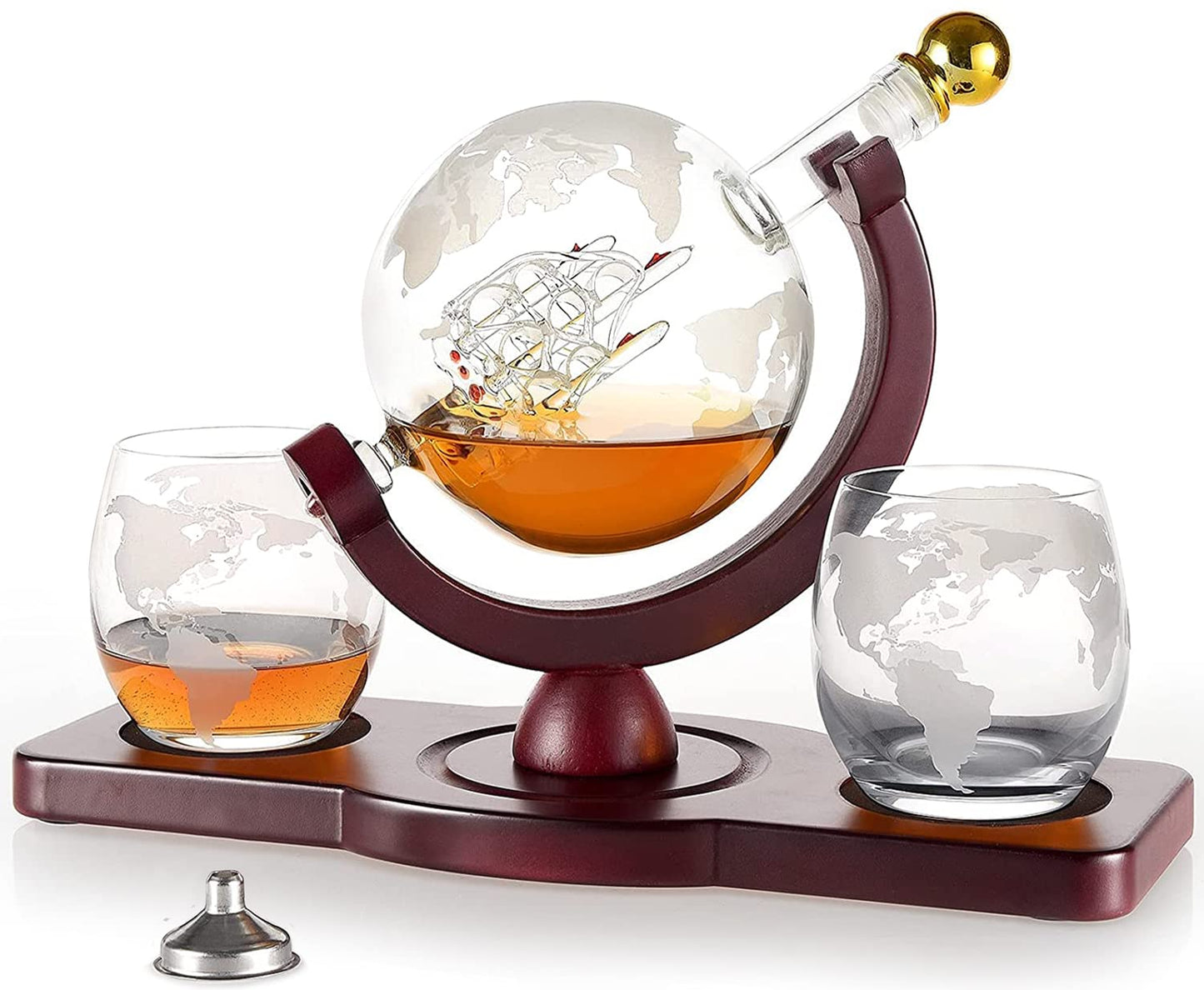 Gifts for Men Dad Husband from Wife Daughter Son, Unique Anniversary Birthday Gifts for Him, Whiskey Decanter Globe Set with 2 Glasses, Bourbon Scotch Liquor Cool Stuff Mancave Presents