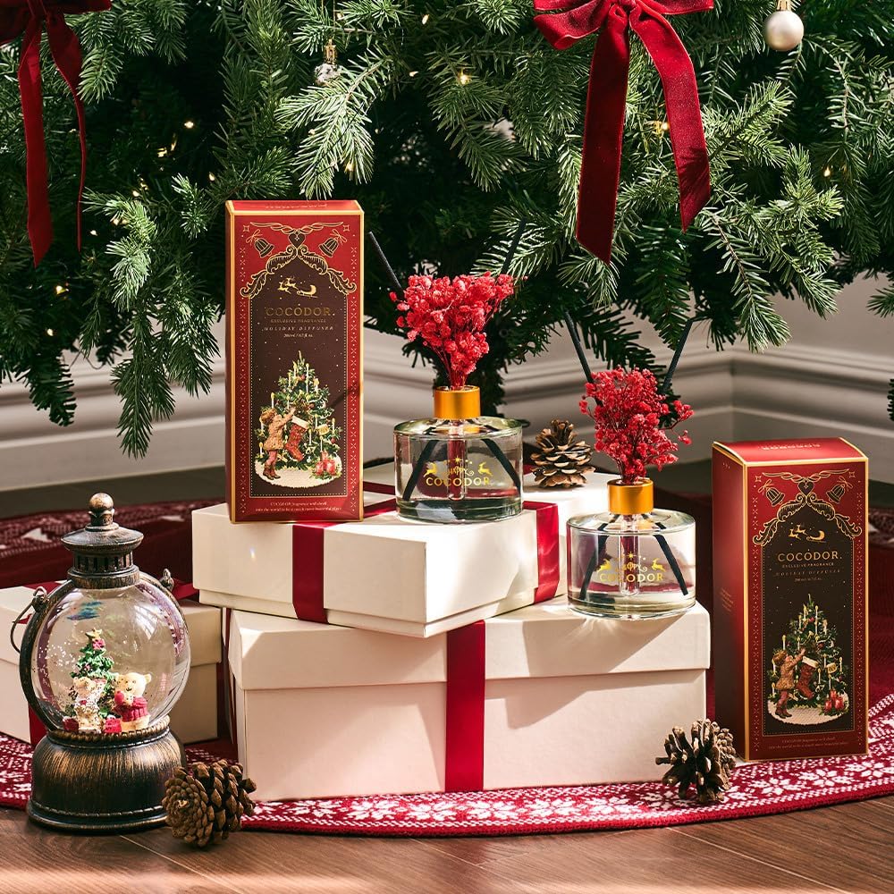 COCODOR Christmas Reed Diffuser Set / 6.7oz / Snow Fig/Holiday Scented Oil with Sticks, Festive Home Fragrance Gift for Xmas & Winter Décor