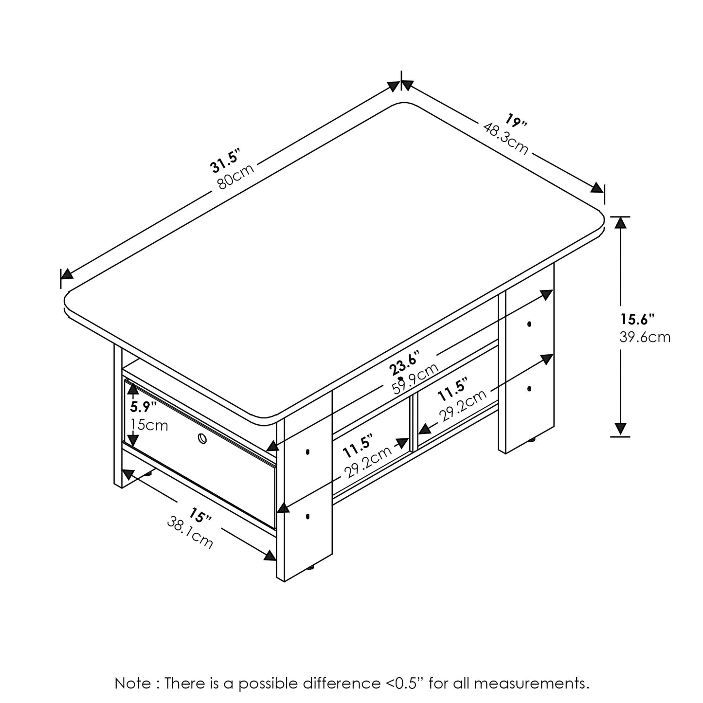 Furinno Andrey Coffee Table with Bin Drawer, Dark Espresso/Brown
