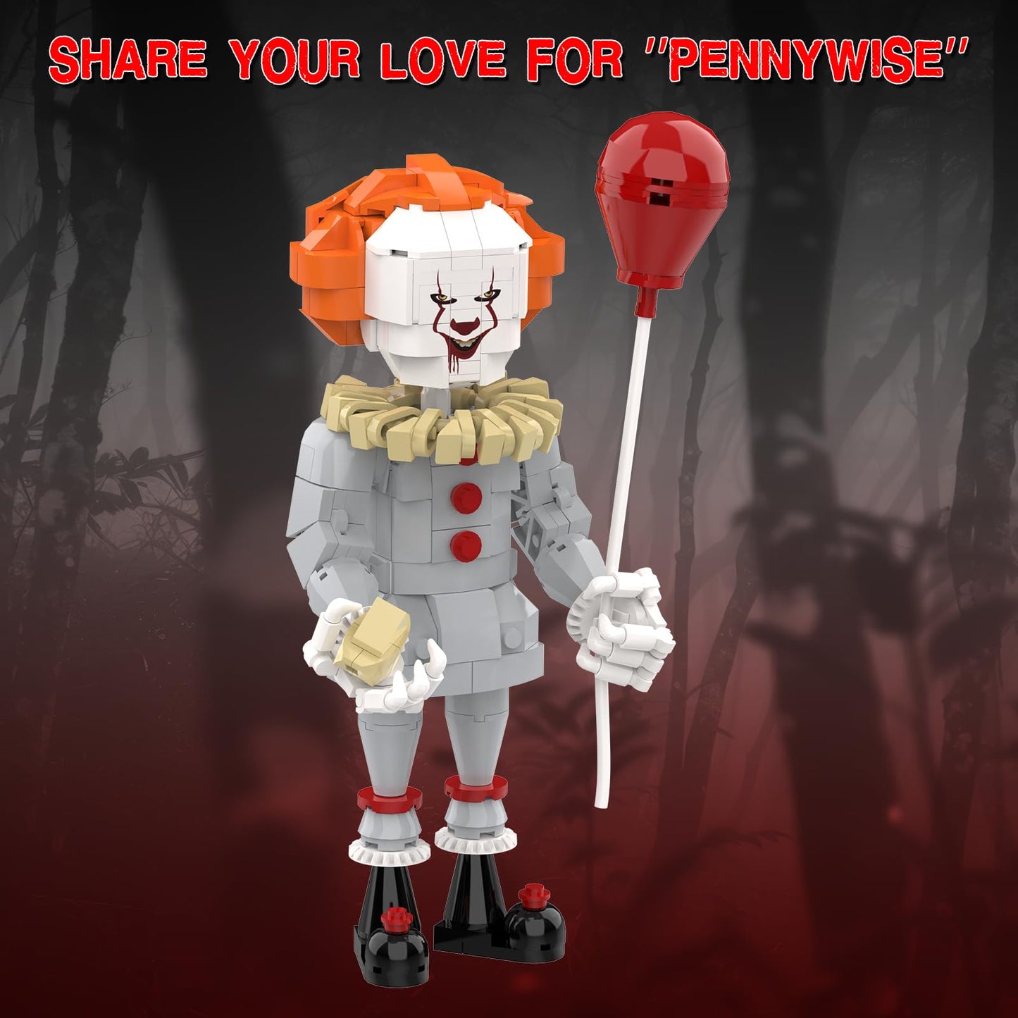 aphpaio Pennywise Clown Building Set, Horror IT Movie Merchandise Figure Building Kit, Creative Halloween Collectible Birthday Gift for Kids Teens Adults (299Pcs)