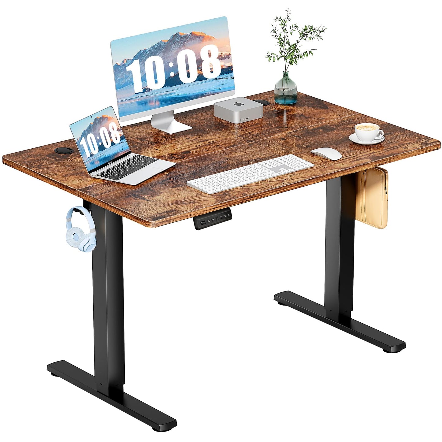 DUMOS 48 Inch Electric Standing Desk Height Adjustable, Sit to Stand Up Computer Workstations Work PC Table Home Office Study Writing Gaming Desks with Memory Presets for Walking Pad, Bedroom, Rustic