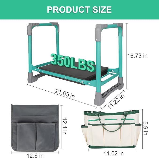 WEILISEN Garden Kneeler and Seat, 2-in-1 Foldable Garden Bench with Non-Slip EVA Foam Pad, Storage Bags, Glove, Portable Gardening Stool for Kneeling & Sitting, Ideal for Gardeners, Patio, Fishing