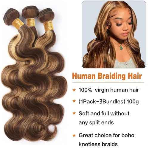 Fabimiya Water Wave P4/27 Human Hair Bundles 16 18 20 Inch Unprocessed Brazilian Virgin Hair Bundles P4/27 Human Hair Quick 11A Weave Hair Extension