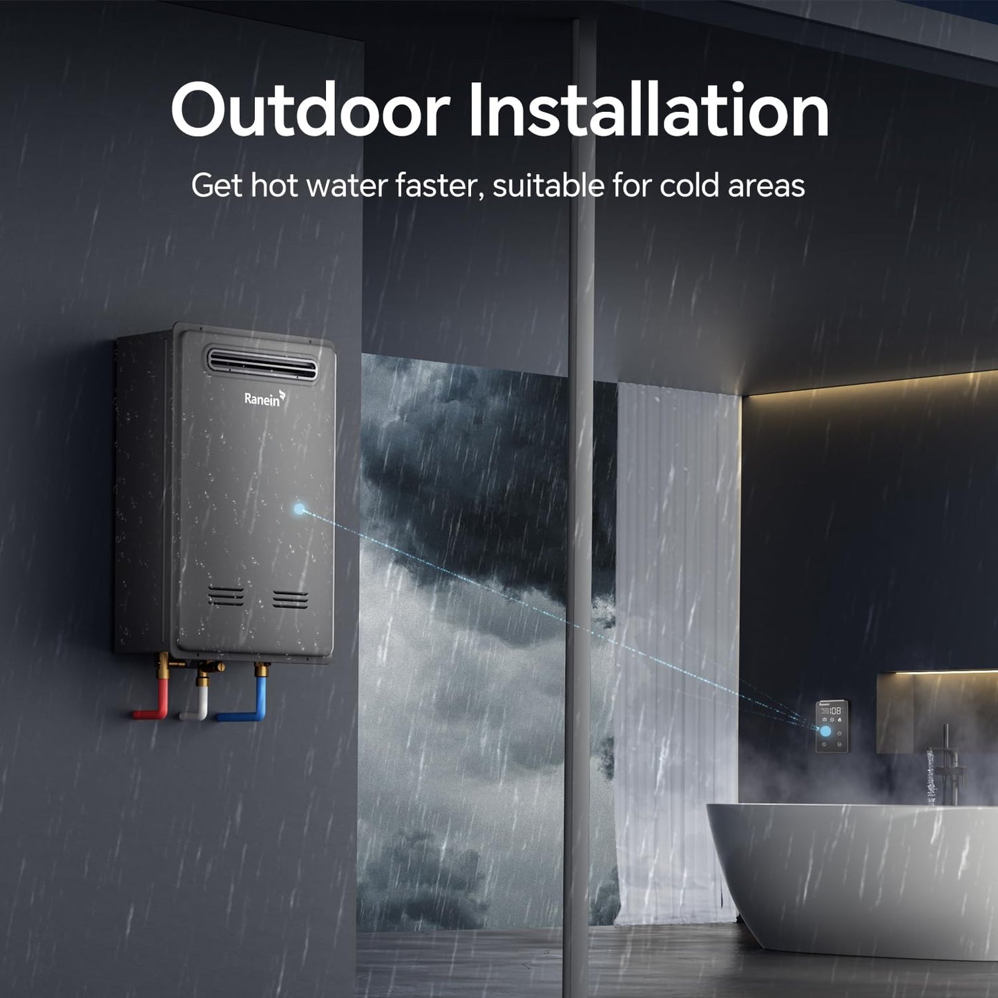 Ranein Propane Gas Tankless Water Heater, Outdoor Max 8.5 GPM, 190,000 BTU Instant Hot Water Heater