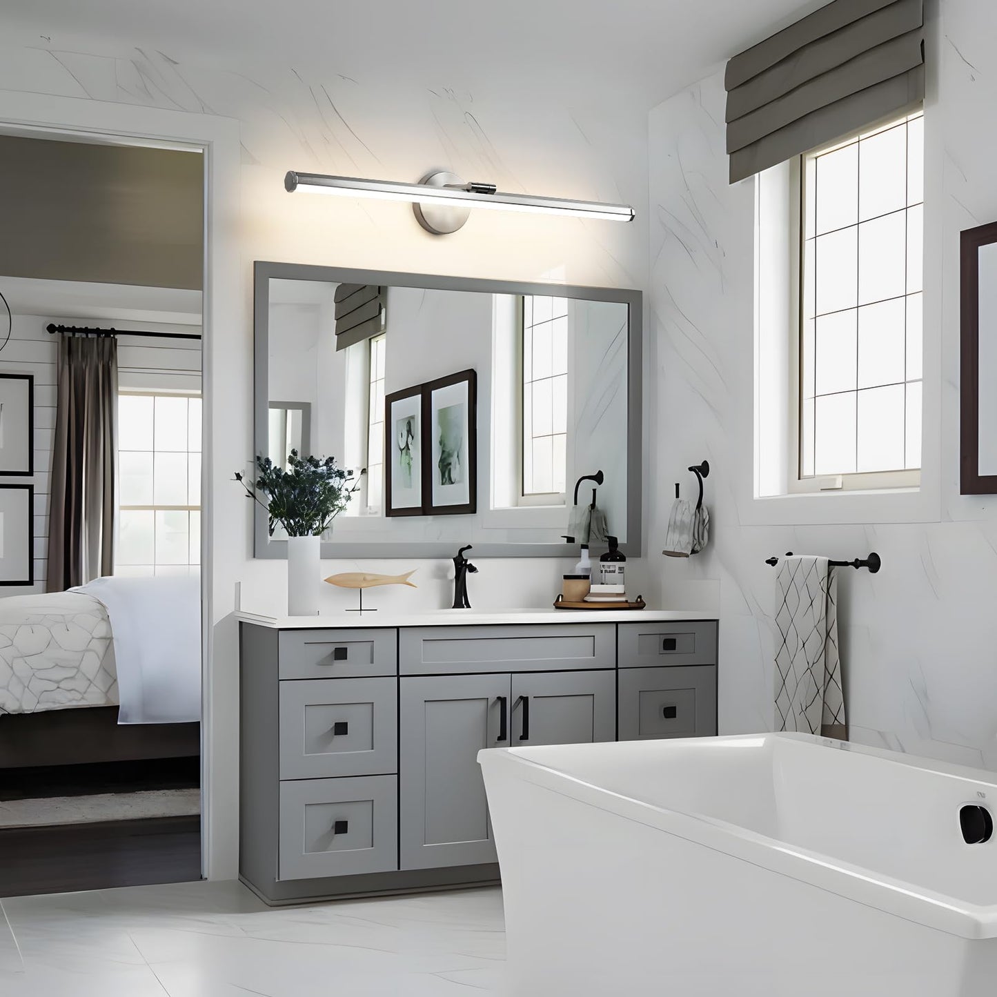 KAISITE Bathroom Light Fixture Over Mirror 30IN Brushed Nickel LED Vanity Light 24W 3000K Dimmable Modern Bathroom Wall Mount Lighting Fixture Rotatable Bath Vanity Light Bar
