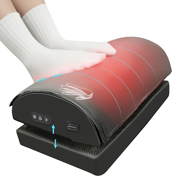 Snailax Foot Rest Under Desk at Work, Heated Under Desk Foot Stool with Double Layer Adjustable Height, Feet Warmer with V...
