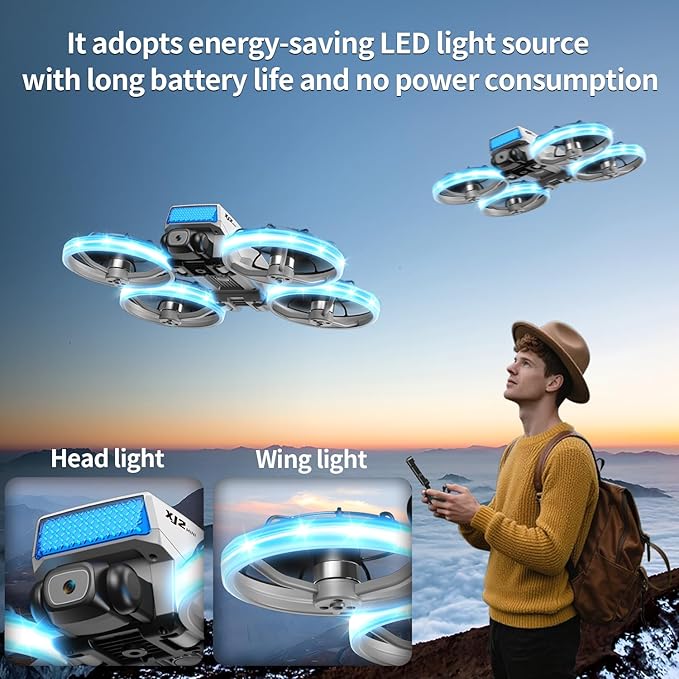 Foldable RC Drone with 1K HD Camera, Upgraded Foldable Remote with Detachable Lanyard, 2 Batteries & Carry Case - Safe Propeller Guard, 3D Flips, One-Key Takeoff/Landing, Ideal Gift for Beginners and Adults