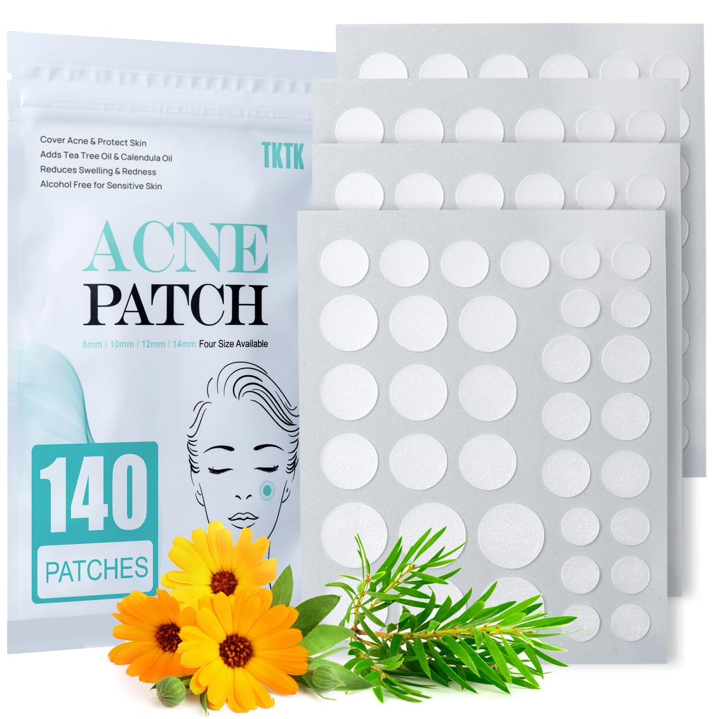 Acne Patch Pimple Patch, 4 Sizes 140 Patches Acne Absorbing Cover Patch, Hydrocolloid Invisible Acne Patches For Face Zit Patch