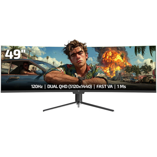GAMEPOWER DQ49 inch Curved Ultrawide Gaming Monitor, 1Ms, 120Hz Refresh Rate, 32:9, DQHD, 5K 5120x1440p, R1800, 99% sRGB, HDR400, DisplayPort, HDMI, FreeSync, Gsync, Height - Tilt Adjustable