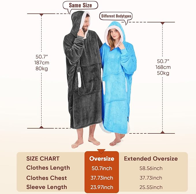 yescool Wearable Blanket Hoodie, Flannel Sherpa Fleece Blanket Sweatshirt for Adults Women Men,One Size Fits All