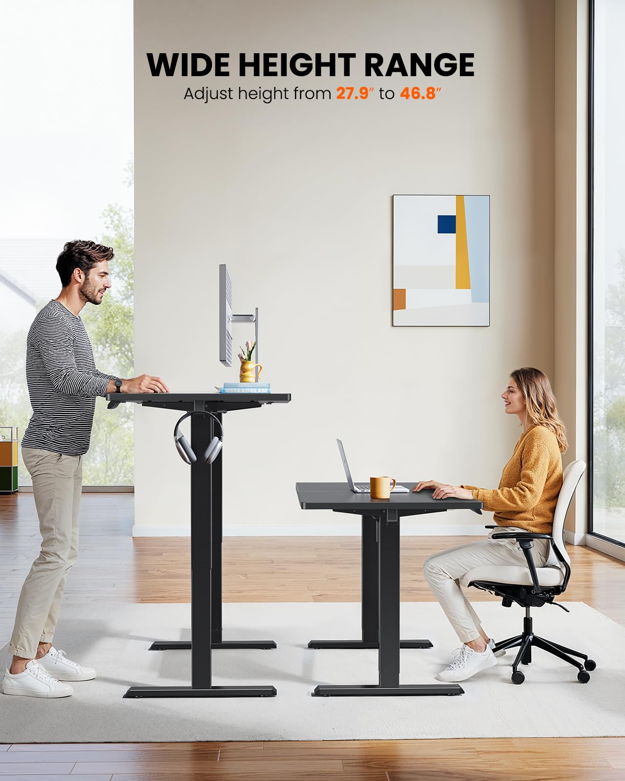 ErGear Electric Standing Desk, 55 x 28 inch Height Adjustable Sit Stand Up Desk, Computer Home Office Desk with 4 Memory Height Buttons, Two Pieces Desktop, Black, EGESD112B