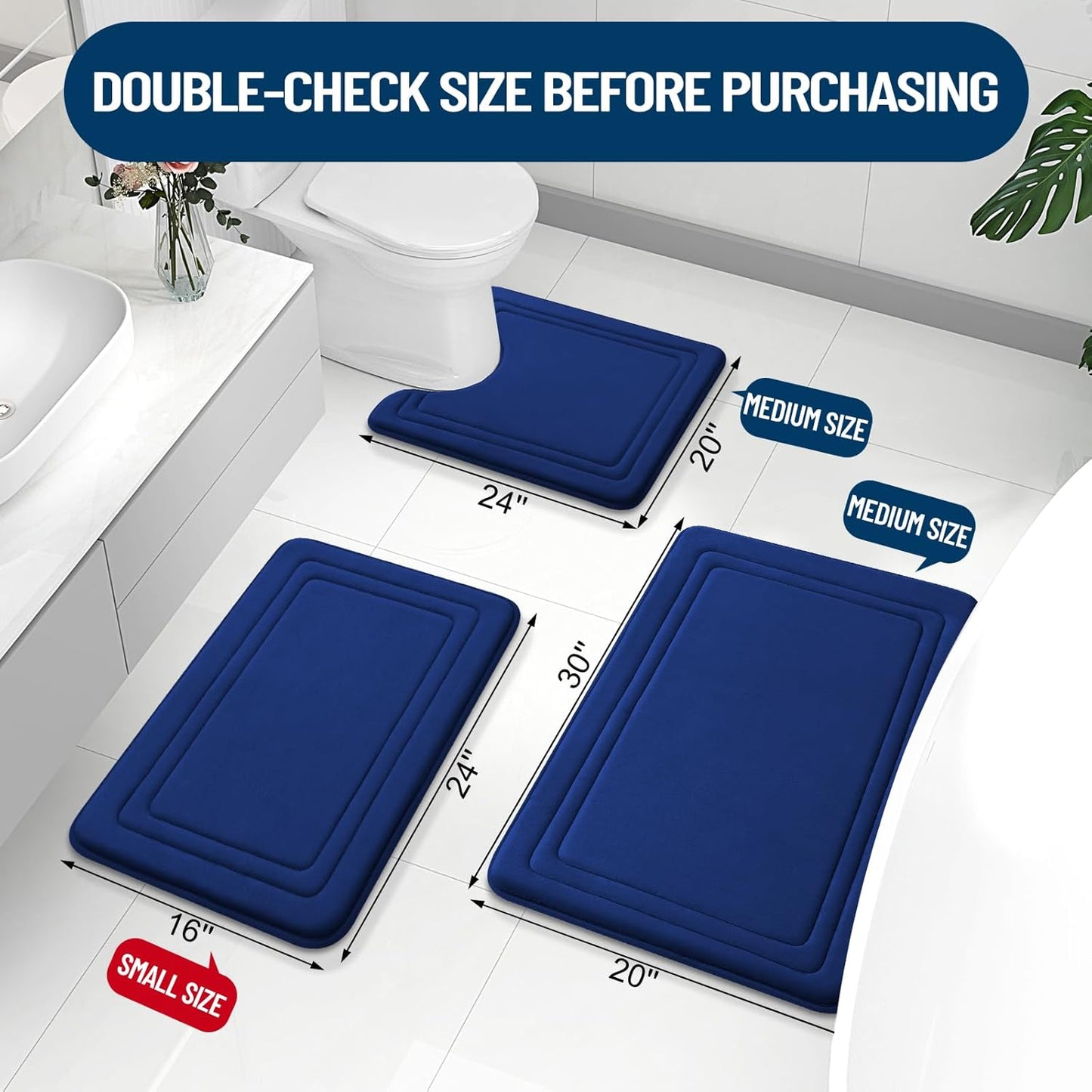 Grandaily Memory Foam Bath Mat Rug 30x20, Ultra Soft, Non-Slip and Absorbent Bathroom Rugs, Machine Wash Dry, Comfortable Bath Carpet for Bathroom Floor, Tub and Shower, Navy Blue