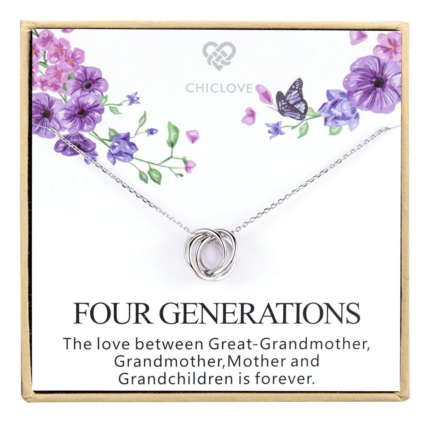 CHICLOVE Four Generations Necklace - Sterling Silver Circle Necklace Gifts for Great Grandma