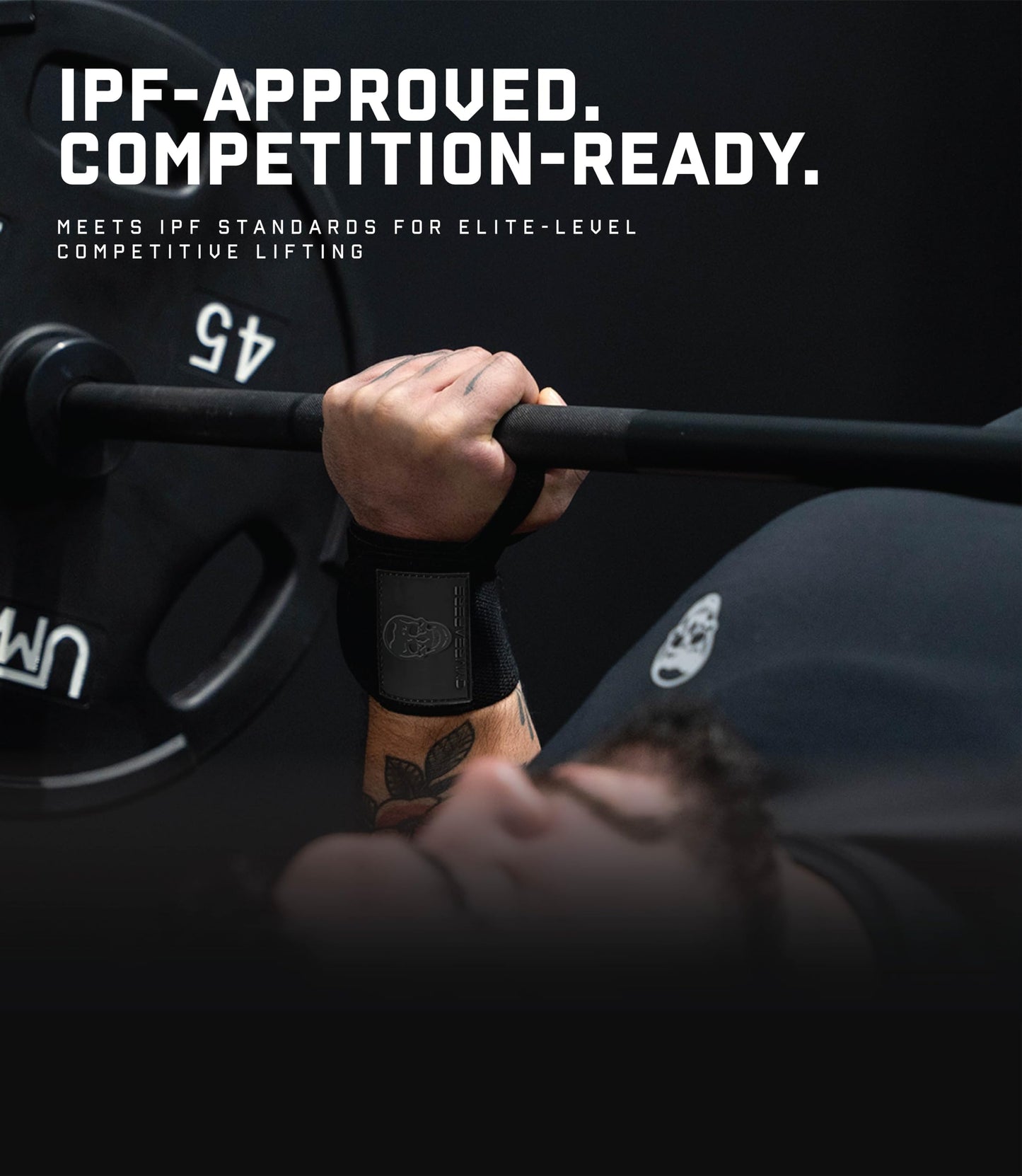 Gymreapers Weightlifting Wrist Wraps (IPF Approved) 18" Professional Quality Wrist Support with Heavy Duty Thumb Loop - Best Wrap for Powerlifting Competition, Strength Training, Bodybuilding (Black/Rubber, 18")