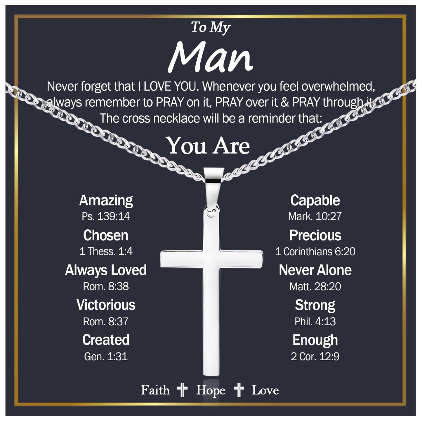 EPIRORA Cross Necklace Gifts for Him, Stainless Steel Cross Necklace Cuban Chain Pendant Necklace for Men, Birthday Christmas Presents Best Husband Boyfriend To My Man Gifts