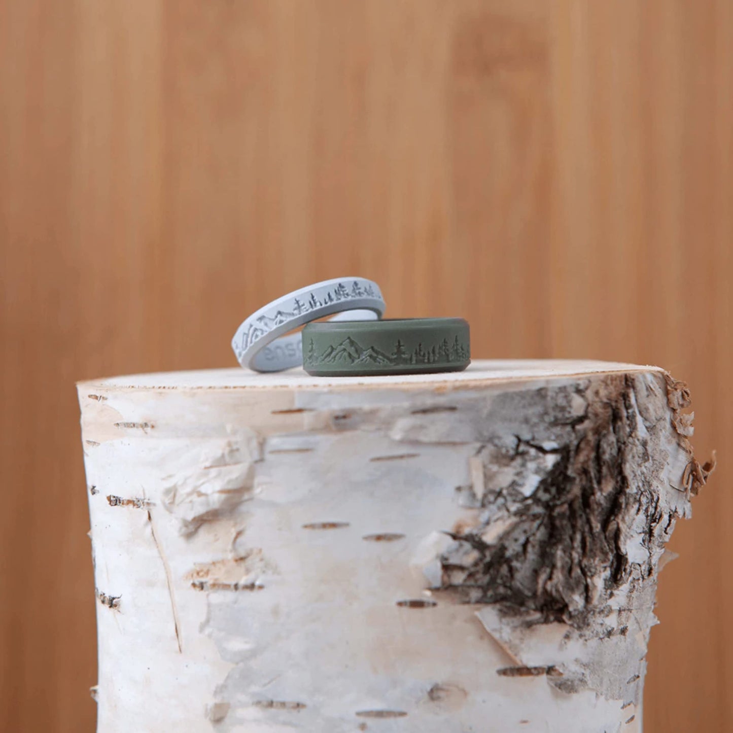 Enso Rings Etched Bevel Silicone Wedding Ring - Comfortable and Flexible Design for Active Lifestyle - Pine Peak, Size 10