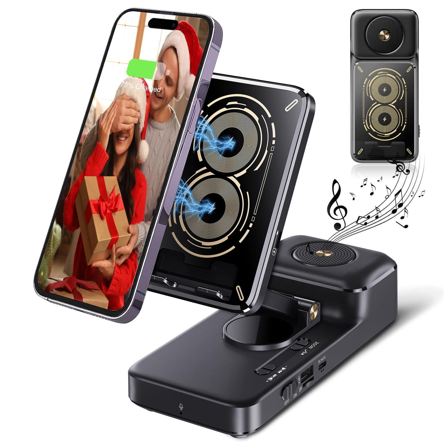 Gifts For Men Women, Bluetooth Speaker With Wireless Charging Phone Stand, Hd Surround Sound Speaker, Cool Gadget Gifts For Men