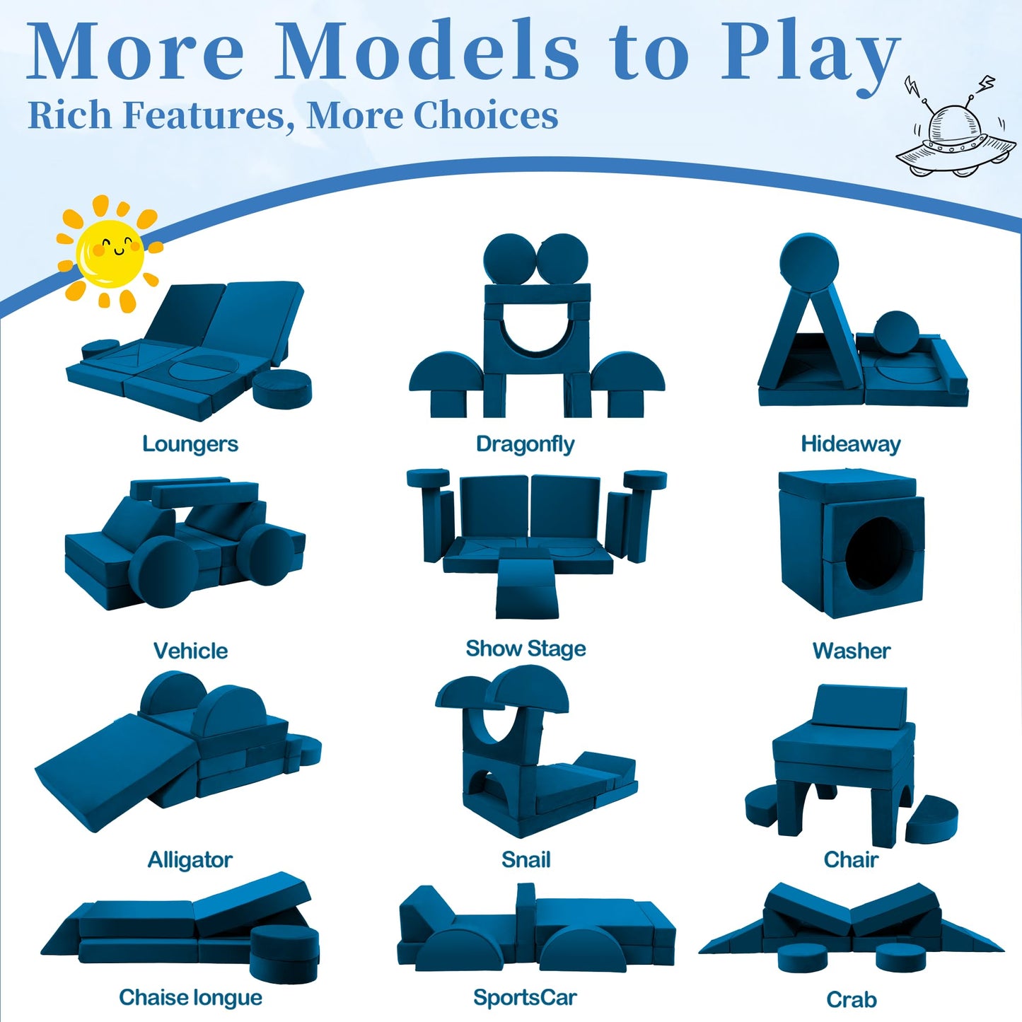 Edbuosy Toddler Couch Kids Sofa Modular - 18pcs Children Couches Building Fort, Convertible Foam Playing Cushion Creative Playroom Floor Furniture for Baby 1-3 to Teen Sofa and Play Set