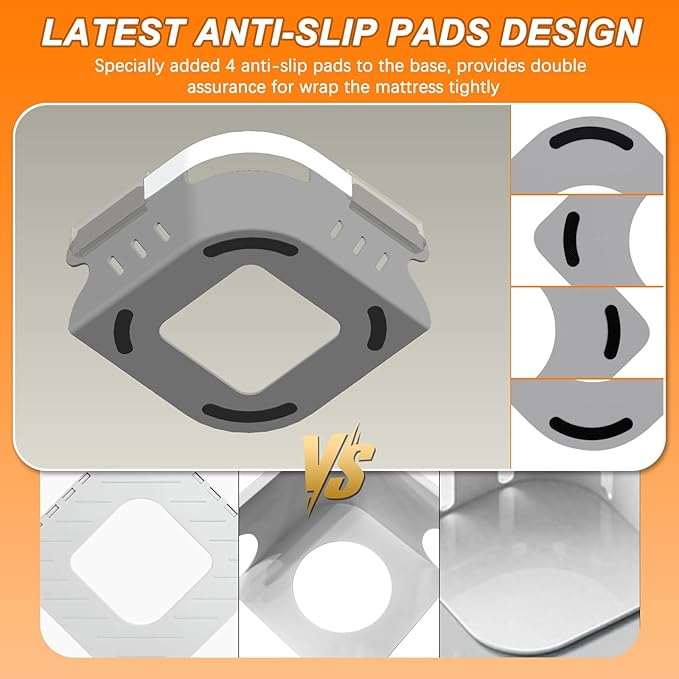 Bed Sheet Holders for Corners, Heavy Duty Fitted Sheet Holder with Lock Fastener Straps &Anti-Slip Pads Keep Sheets Firm&Tight, No More Loose Sheets, Easy Installation for Any Mattress Sizes(Set of 4)