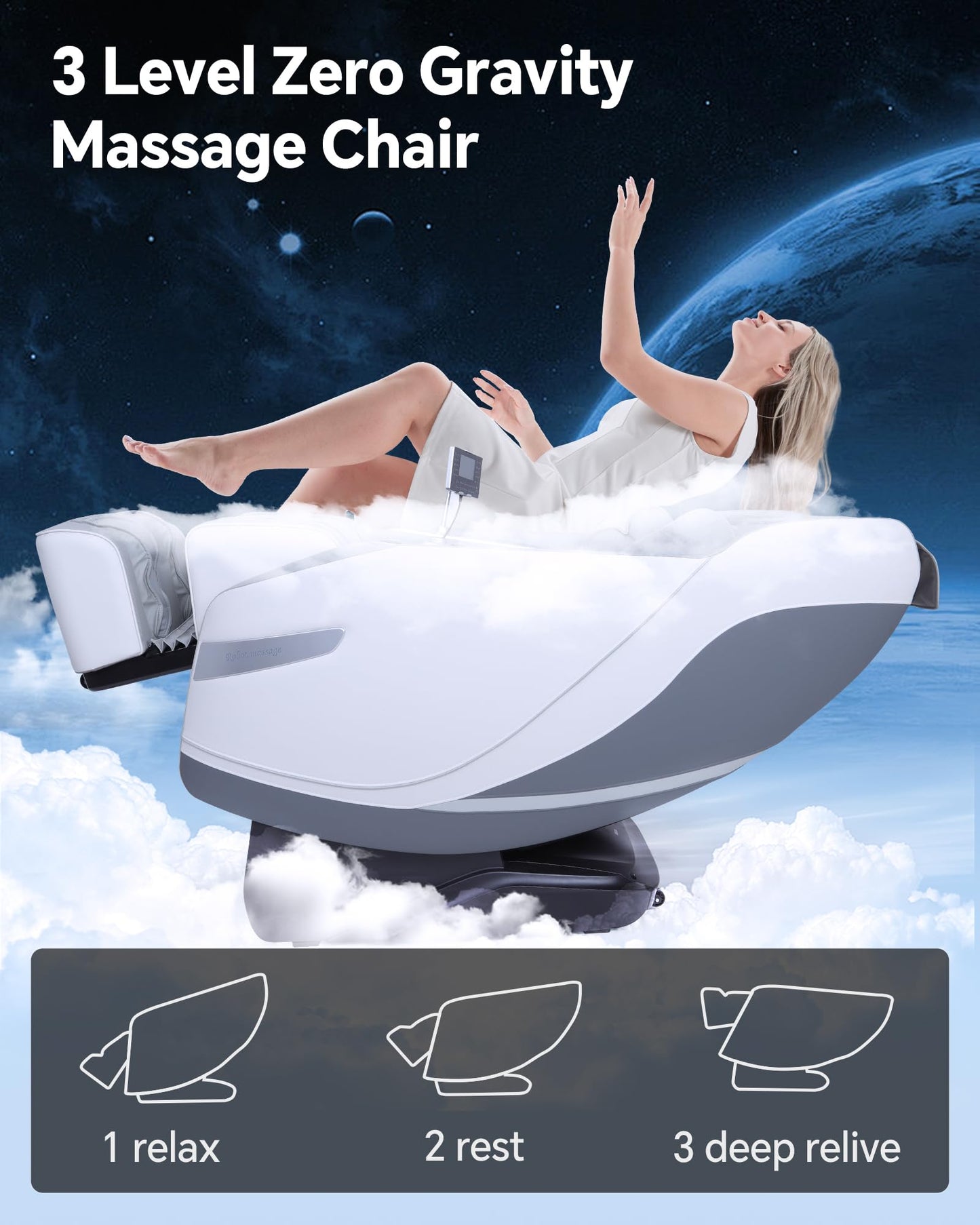 UIIU Massage Chair Full Body Zero Gravity, 3D ‌SL-Track Shiatsu Massage with Unique Rocking Sleep Mode, Upgraded Calf & Knee Massage (+11cm) for Tall People, Wireless Charging &Touch Screen,Gray Wh