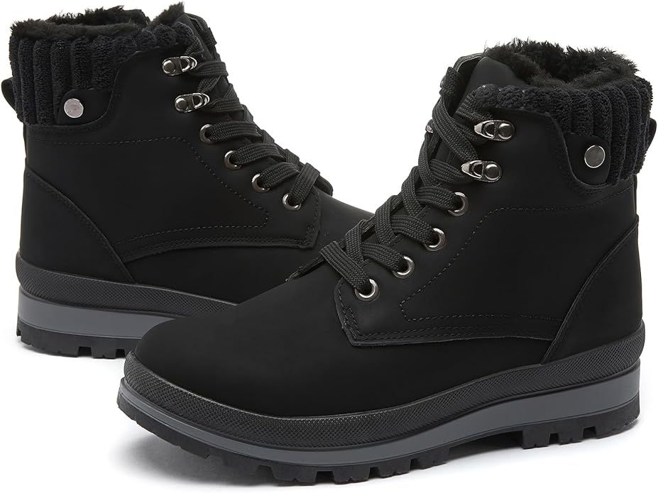hash bubbie Women's White Combat Boots Black Platform Boots Non Slip Waterproof Ankle Boots Fall Winter Hiking Boots Fuzzy...
