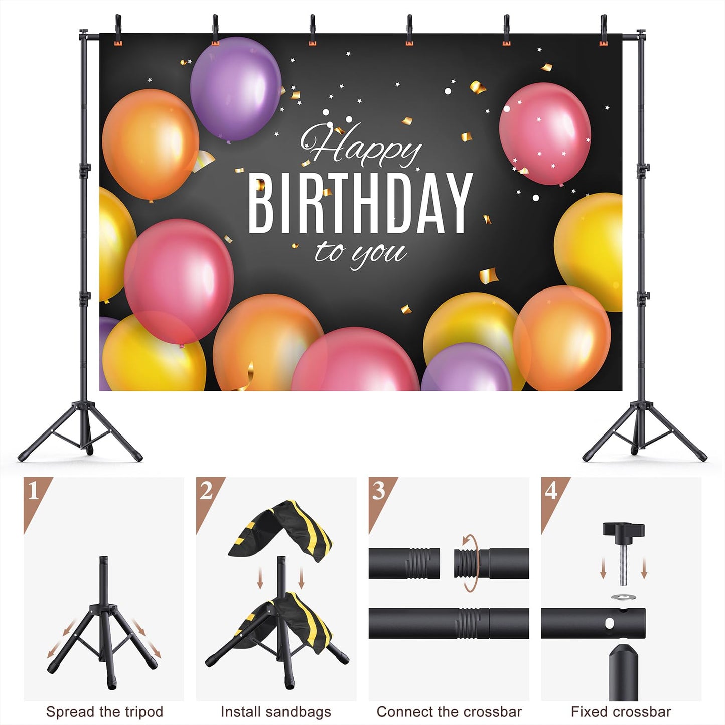 Forlogic 10x7.5Ft Backdrop Stand, Heavy Duty Adjustable Photo Back Drop Stand Kit for Parties, Photography, Banner Stand (Includes Six Background Stand Clamps)