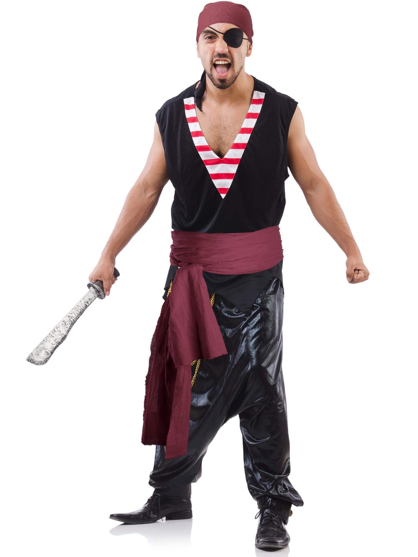 SATINIOR Halloween Pirate Costume Accessories Medieval Costume Bandana Headscarf,Sash Belt for Women and Men(Wine Red)