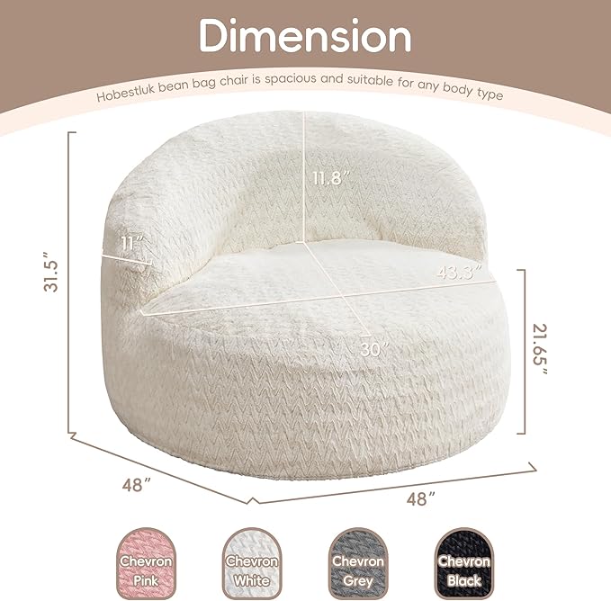 Hobestluk Bean Bag Chair Giant Bean Bag Chairs for Adults Big Bean Bag Chair with Memory Foam Filler Adults Large Beanbag with Faux Fur Cover for Bedroom (Chevron White,Oversize)