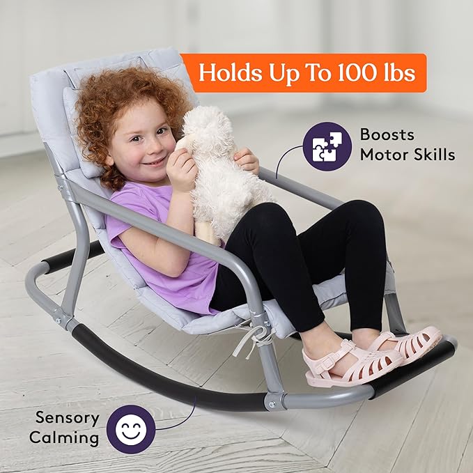 Special Supplies Sensory Rocking Chair for Kids - Comfortable Kids Rocker- Versatile Floor Chair with Soft Fabric and Stability for Playroom, Bedroom, or Nursery (Ages 3+) - Grey