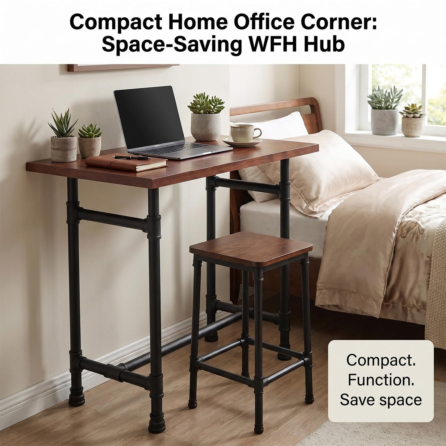 Industrial Pipe Small Dining Table for Two, 31.5" Compact Bar Table with Solid Wood Top & Thick Metal Legs, Stable Pub Table for Small Spaces, Home Bar, WFH Desk, 200+ lbs Capacity (Brown/Black)