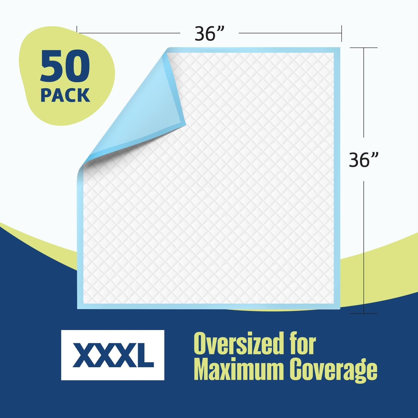 Disposable Underpads 36"x36" XXL (50-Count) – Made in The USA, Leakproof, Incontinence Bed Pads for Adults, Kids, Pets & Seniors – Disposable Chux Pee Pads Max Absorbency Blue