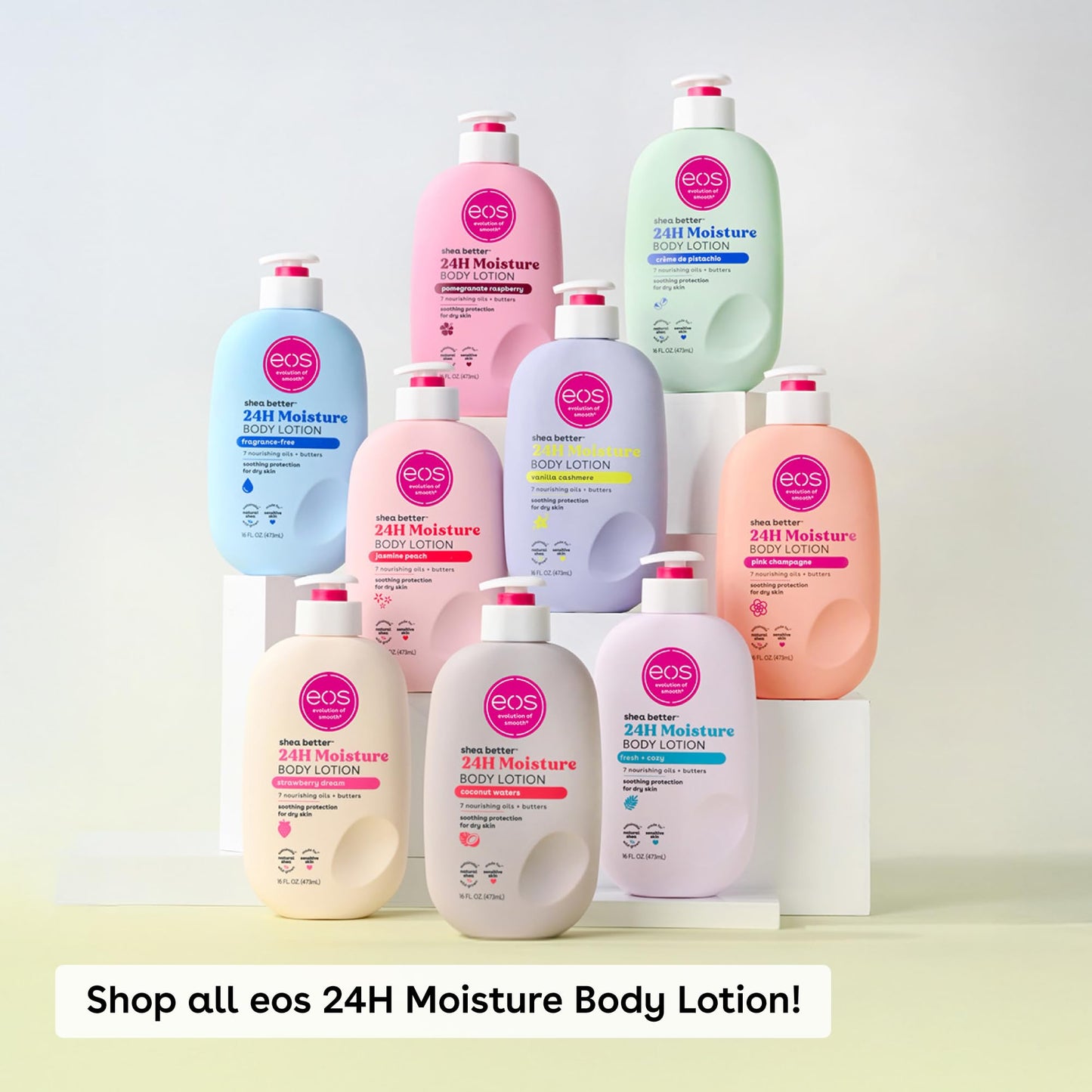 eos Shea Better Body Lotion- Crme de Pistachio, 24-Hour Moisture Skin Care, Lightweight & Non-Greasy, Made with Natural Shea, Ve