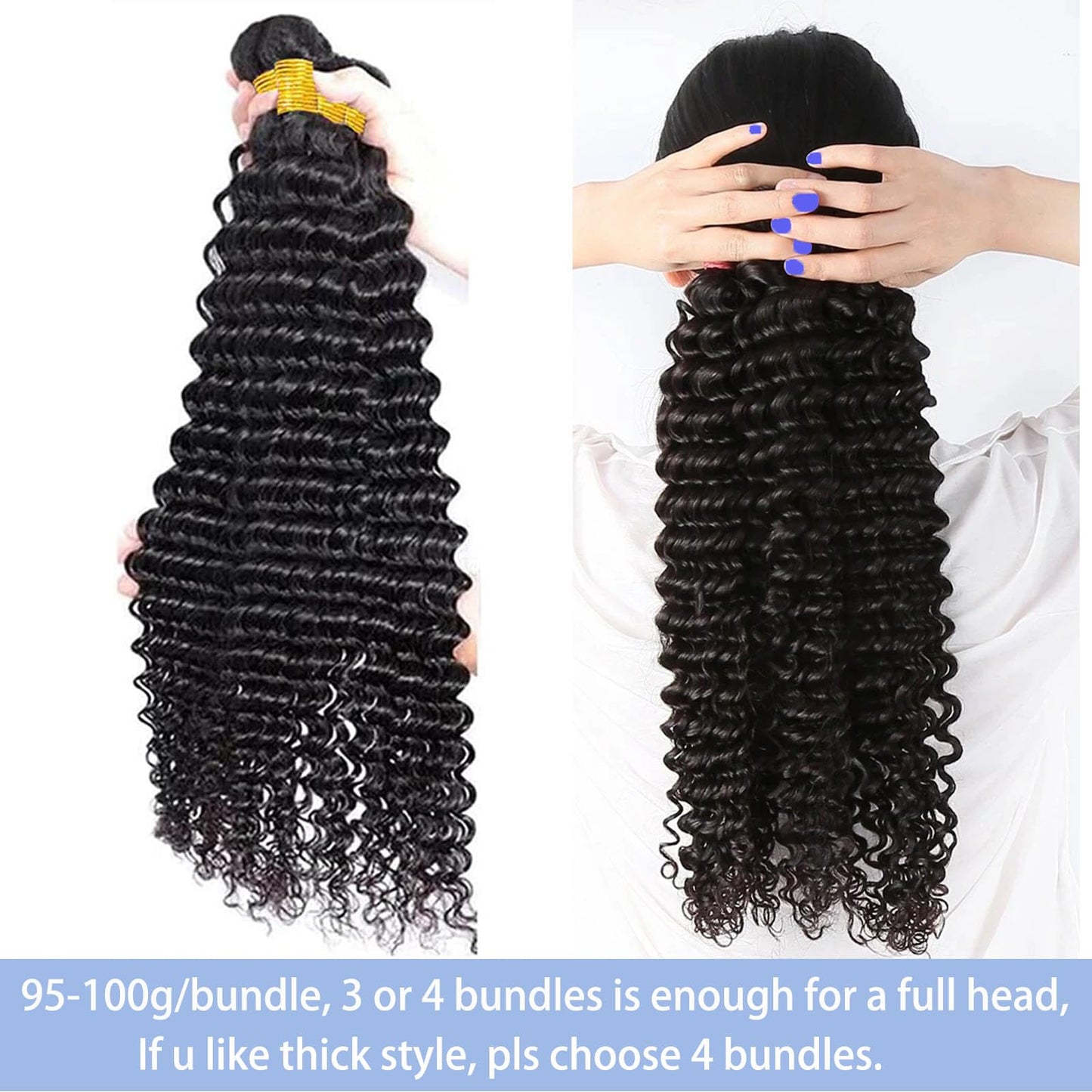 Deep Wave Human Hair Bundles 12A Deep Curly Wave 4 Bundles 100% Unprocessed Brazilian Virgin Human Hair Natural Black Color Wet
