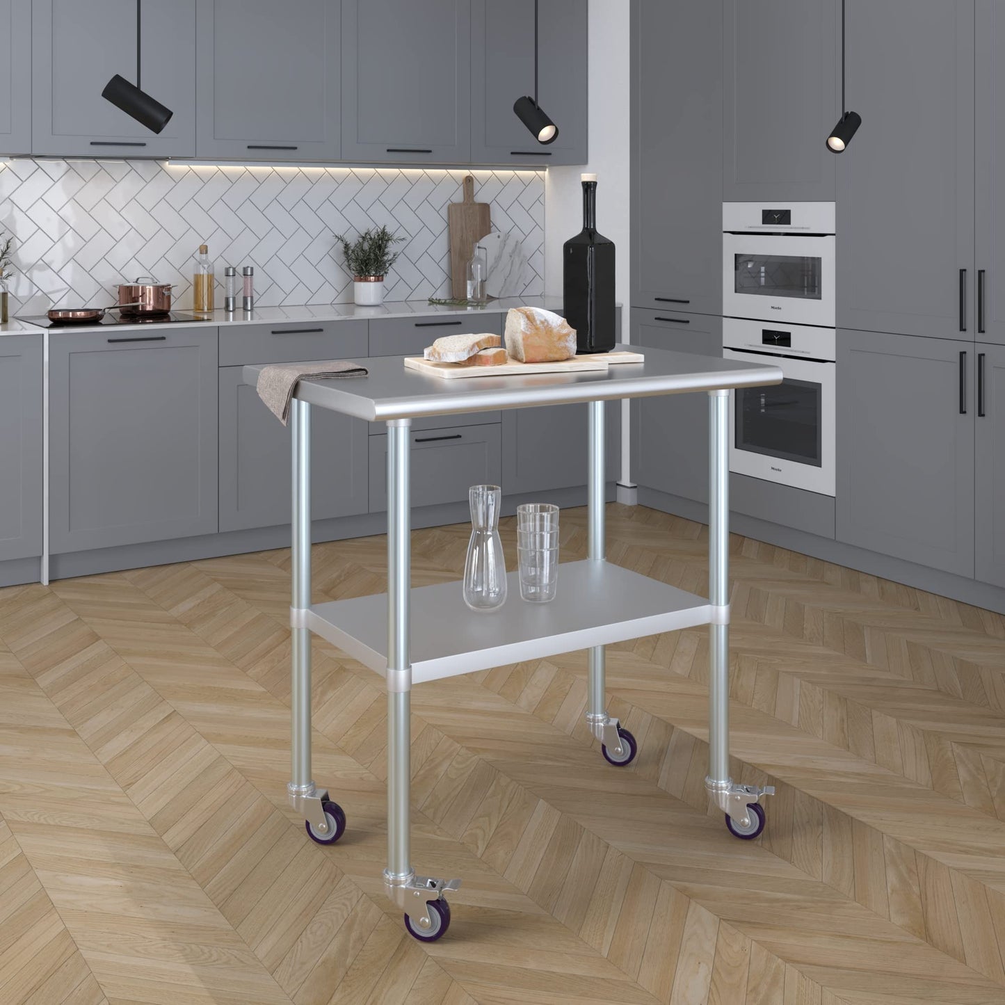AmGood 24 in. x 36 in. Stainless Steel Work Table with Wheels | Metal Kitchen Food Prep Table | NSF