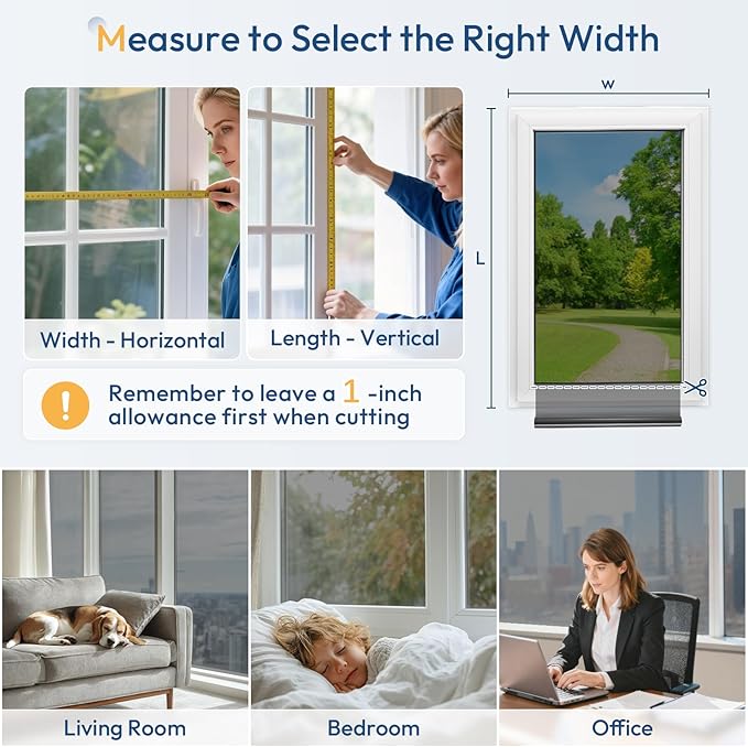 rabbitgoo Window Tint for Home One Way Privacy Window Film See Out Not In Heat UV Blocking Reflective Removable Static Cling Mirror Decorative House Glass Covering, Black Silver, 23.6 Inch X 13.1 Feet