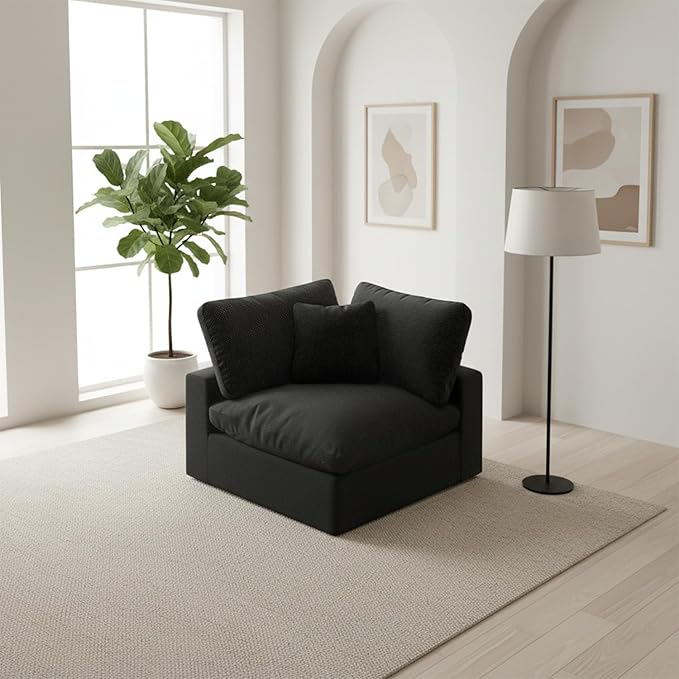 Forest aesthetics Cloud Sectional Corner Sofa,Left/Right Modular Sofa,Down Filled Convertible Couch,Covers Washable & Replaceable,Black