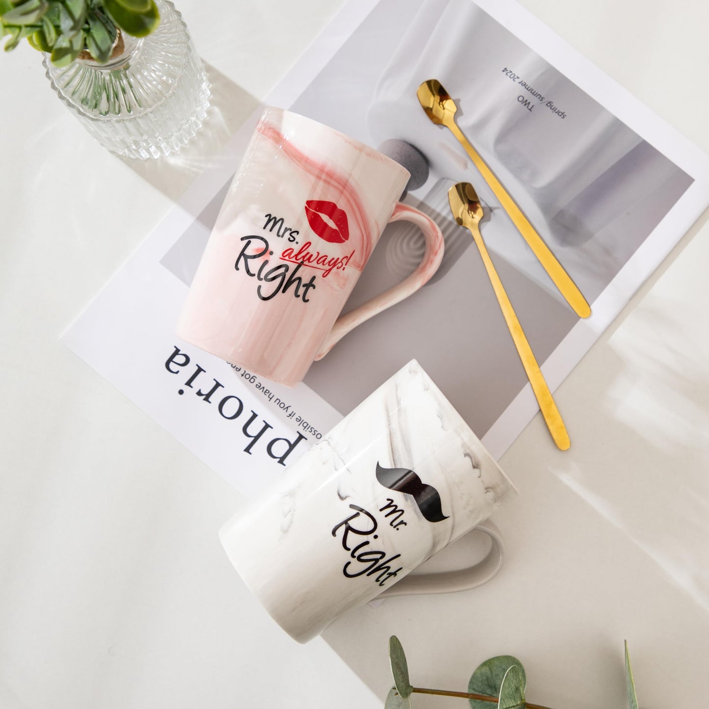 Mr and Mrs Coffee Mugs Set - Unique Wedding Gifts For Bride Groom His and Her Anniversary Engagement Bridal Shower Gift for Him Her Couples Gifts for Mom Dad Parents Present Valentine's Day Gift