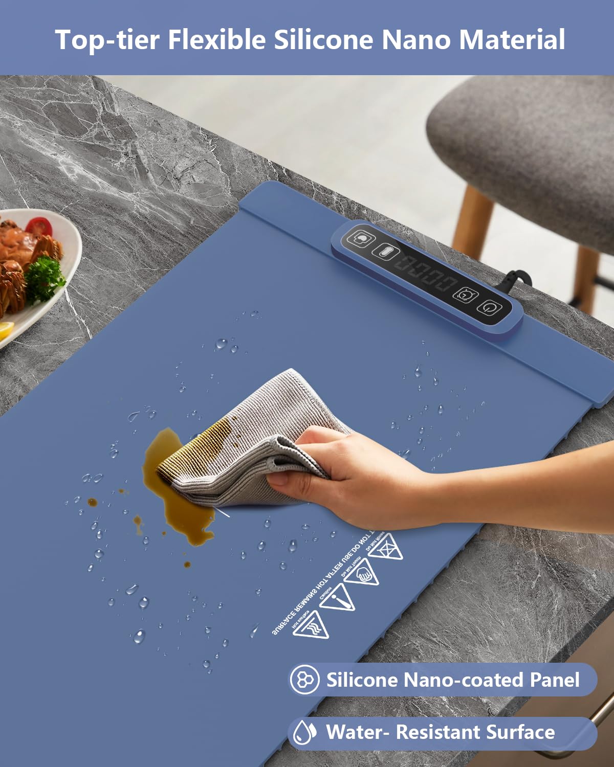 Electric Warming Tray - Full Surface Heating, Rollable & Portable,Premium Silicone Nano-Material, 5 Temperature Settings, Auto Shut-Off Versatile Food Warmer for Gatherings,Heating Mat for Food